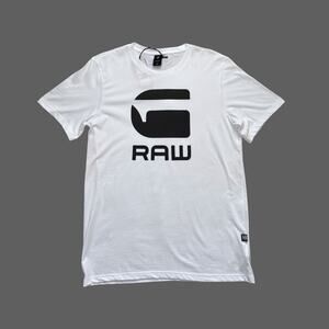 G-Star RAW Logo Slim Fit Short Sleeve Tee Men’s L White Black NWT